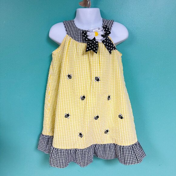 Rare, Too! Girls Yellow & Black Bumble Bee Seersucker Dress Size 4T - Picture 2 of 7